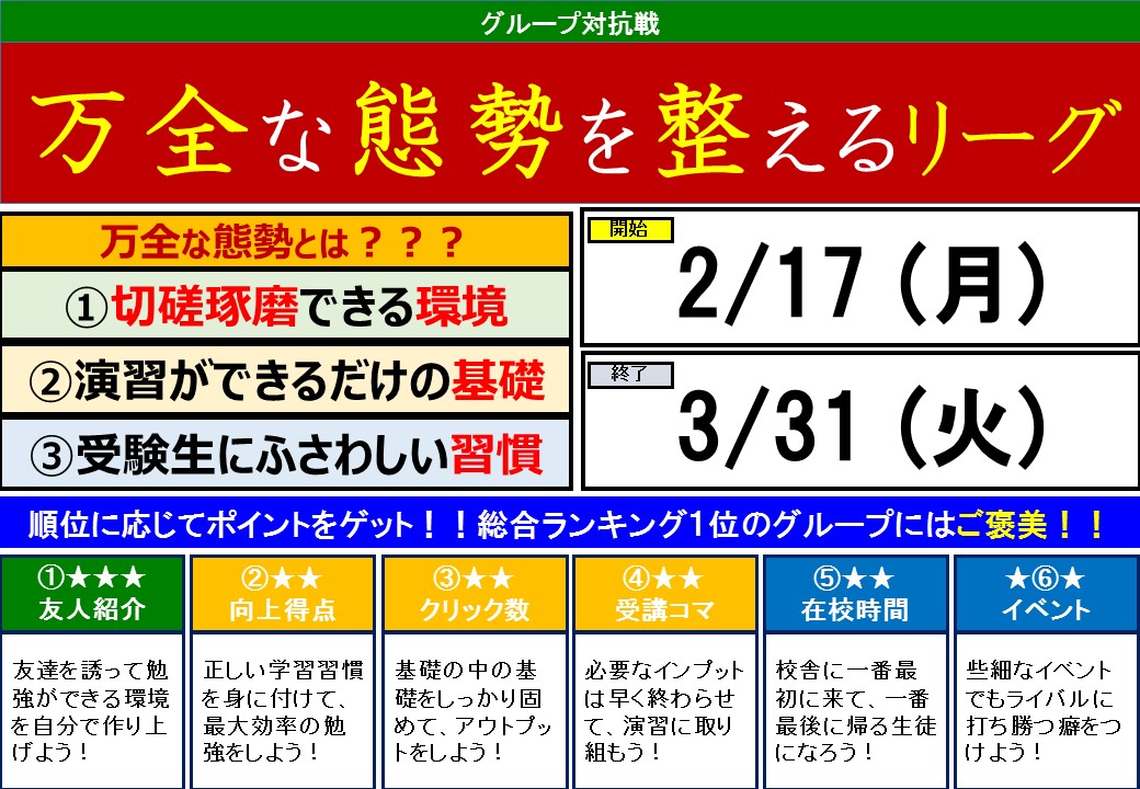 グループ対抗戦～万全な態勢を整えるリーグ～