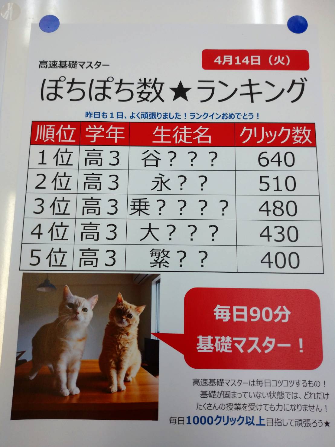 ランキング＆模試＆休校日について