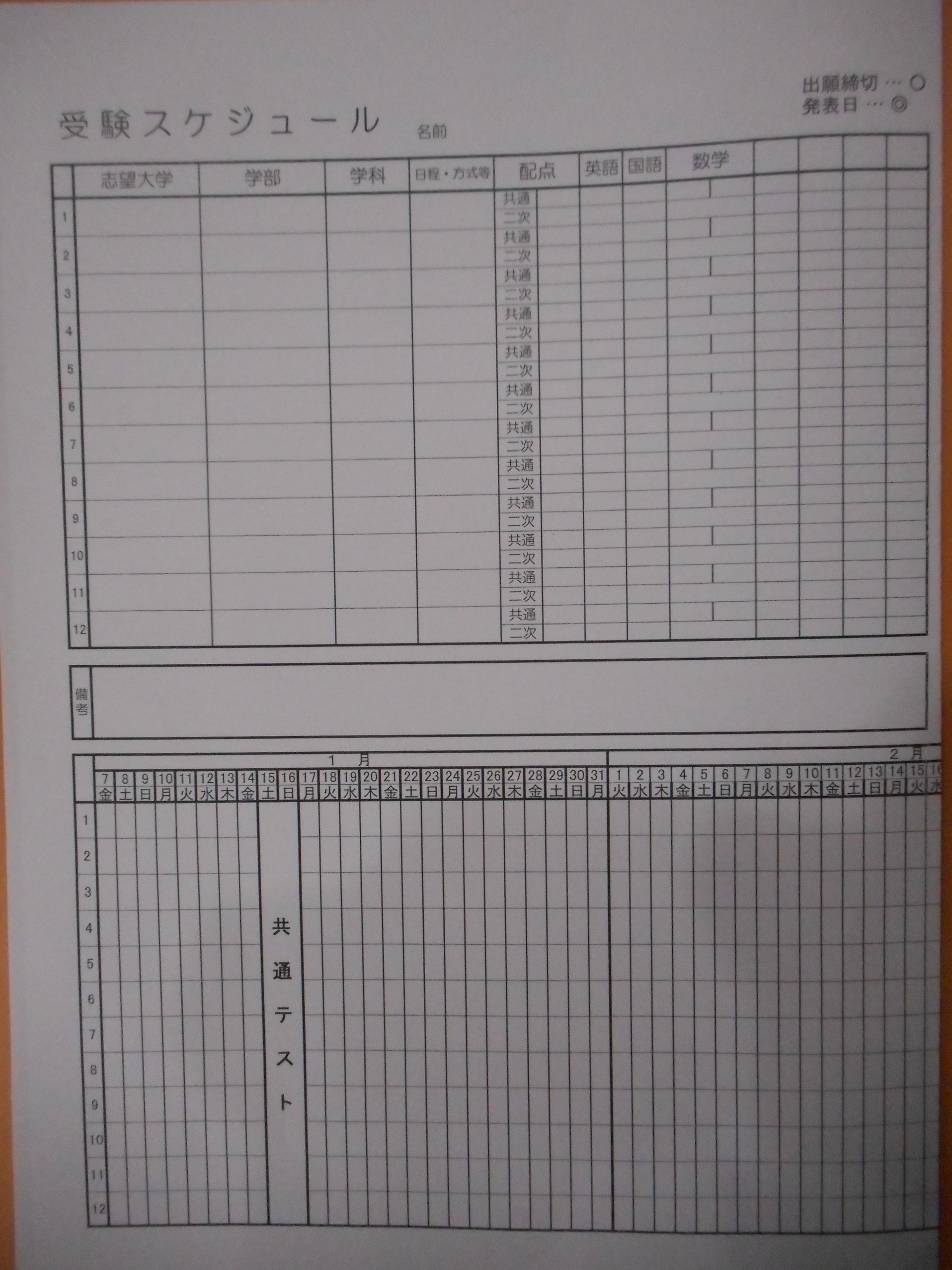 受験スケジュールの管理について